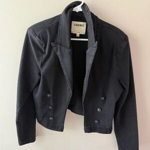 L'AGENCE Black Cropped Double-Breasted Blazer Jacket